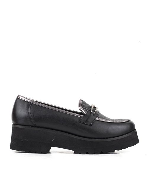 Mocasines de cuero combinado de cuero negro