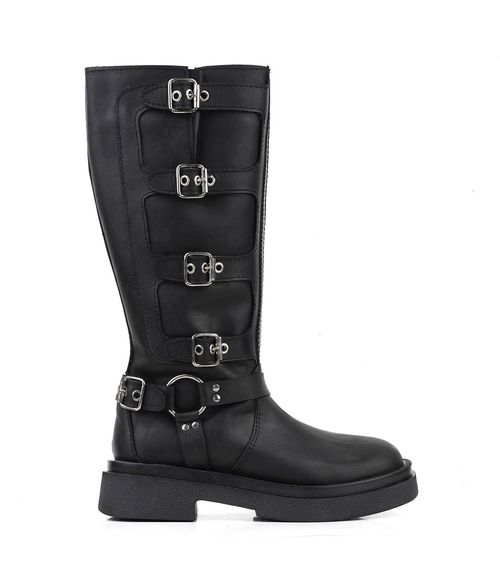 Botas altas moteras de cuero negro