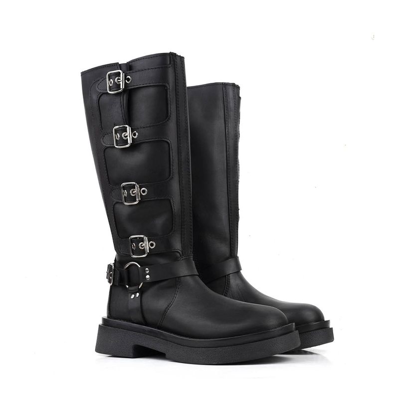Botas altas moteras de cuero negro| Botas de mujer Batistella
