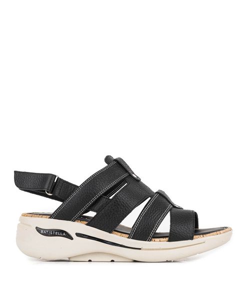 Sandalias taco chino de cuero en negro