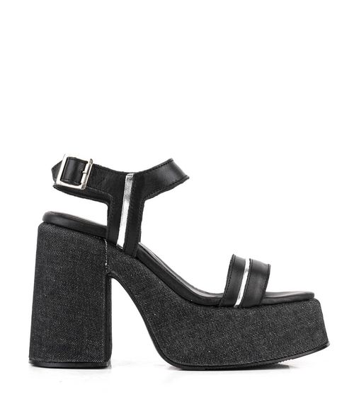 Sandalias altas en denim negro