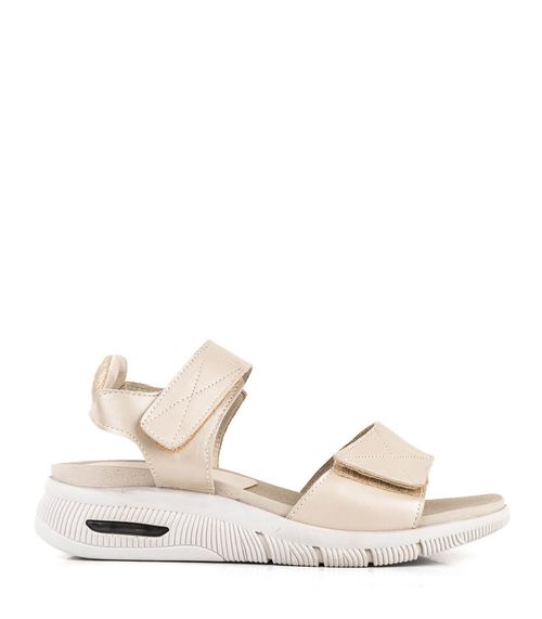 Sandalias confort de cuero con velcro en champagne