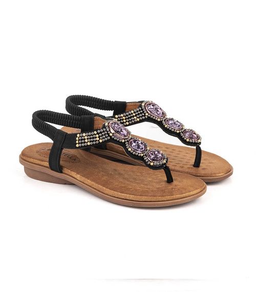 Sandalias bajas con pedrería de símil negro