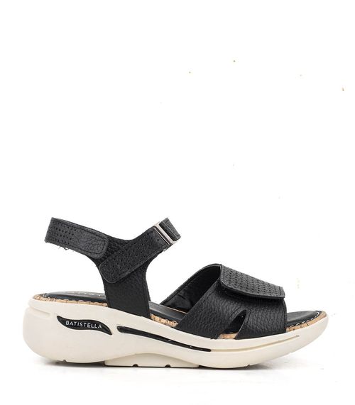 Sandalias confort con velcro de cuero negro