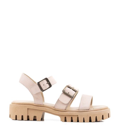 Sandalias base tractor de cuero en nude