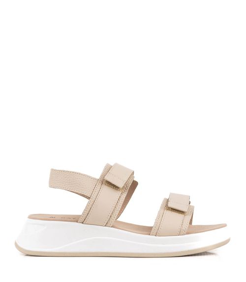 Sandalias con velcro de cuero en beige