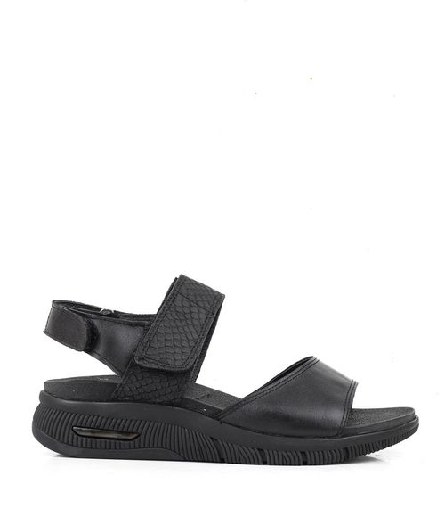 Sandalias confort de cuero con velcro en negro