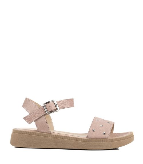 Sandalias bajas con tachas de cuero en nude