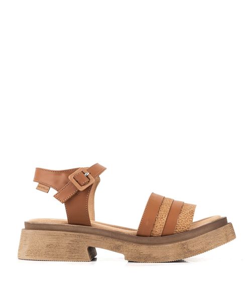 Sandalias bajas combinadas de cuero en cuoio