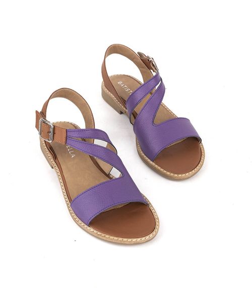 Sandalias bajas de cintas en cuero violeta