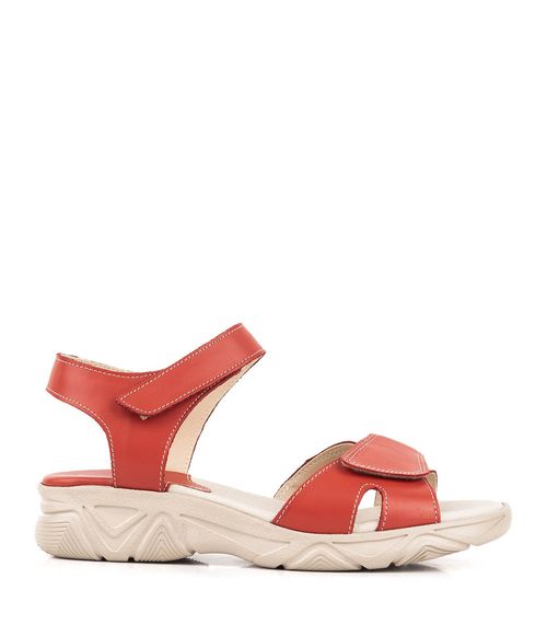 Sandalias confort de cuero con velcro en rojo