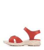 Sandalias-confort-de-cuero-con-velcro-en-rojo