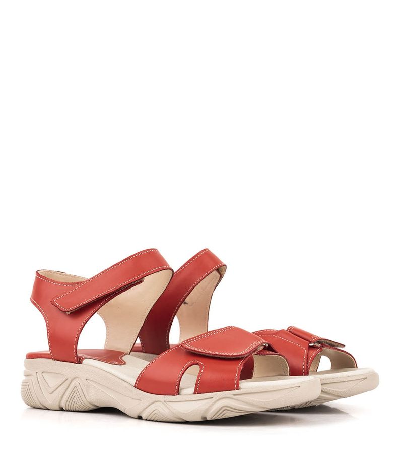 Sandalias-confort-de-cuero-con-velcro-en-rojo