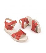 Sandalias-confort-de-cuero-con-velcro-en-rojo