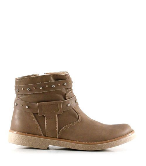 Botas cortas de cuero con tachas en beige