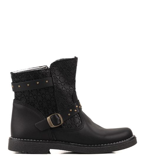 Bota corta infantil de cuero con grabado floral