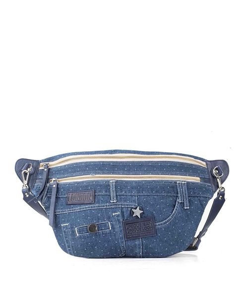 Riñonera con apliques en denim azul