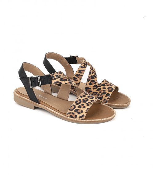 Sandalias bajas de cintas en animal print