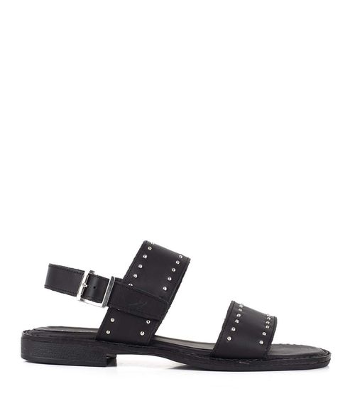 Sandalias bajas de cuero negro con tachas