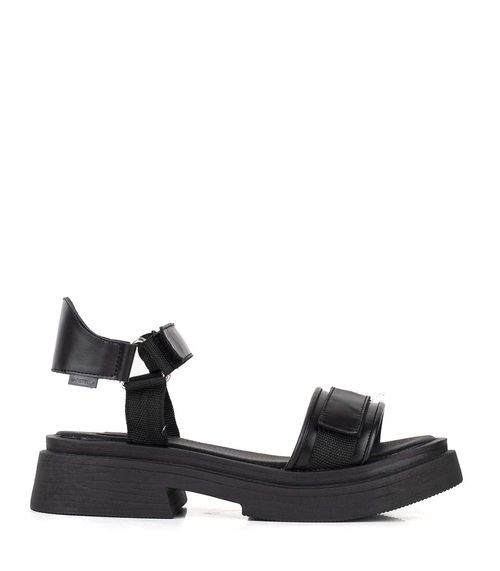 Sandalias con velcro de cuero negro