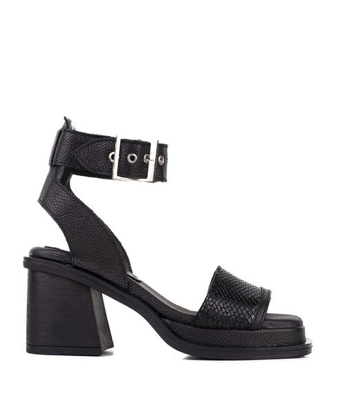 Sandalias con cinta en cuero negro/reptil