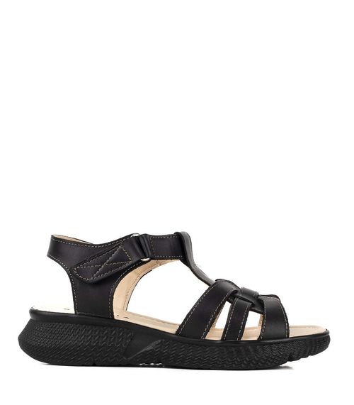 Sandalias bajas con velcro de cuero negro