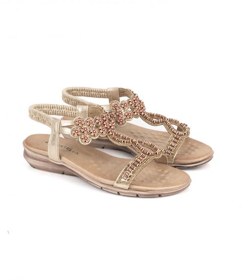 Sandalias bajas con apliques de símil en oro