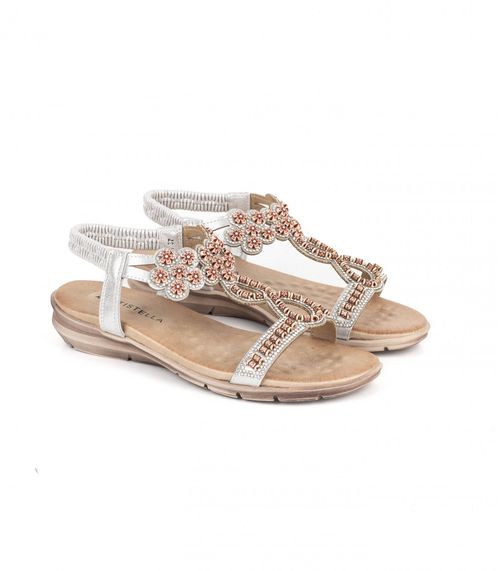 Sandalias bajas con apliques de símil en plata