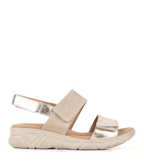 Sandalias con velcro de cuero hueso/platino