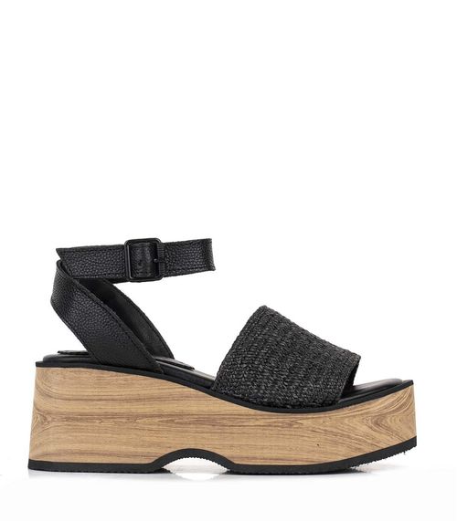 Sandalias taco chino de rafia en negro