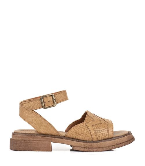 Sandalias bajas de cuero tramadas en reptil beige