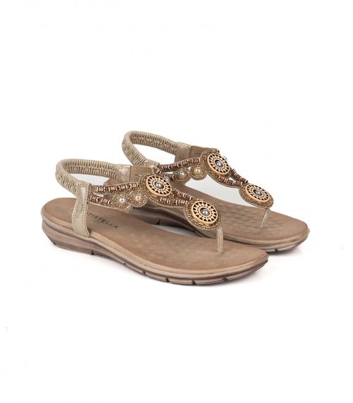 Sandalias bajas con apliques de símil en oro