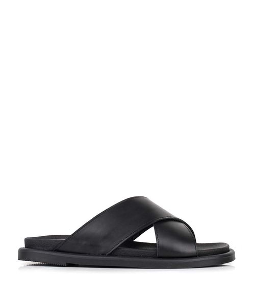 Sandalias bajas tiras cruzadas cuero negro