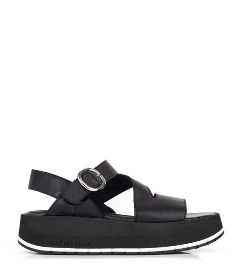 Sandalias con plataforma baja de cuero negro