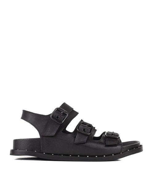 Sandalias bajas cuero negro con hebillas