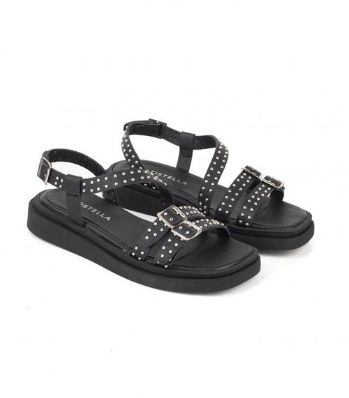 Sandalias bajas de cuero con tachas en negro