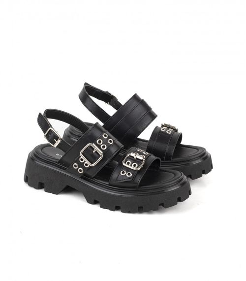 Sandalias simil cuero negra con hebillas