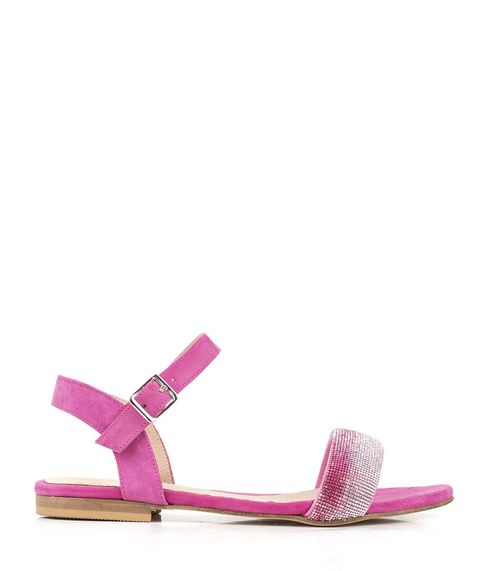 Sandalias de vestir bajas en cuero fucsia con strass