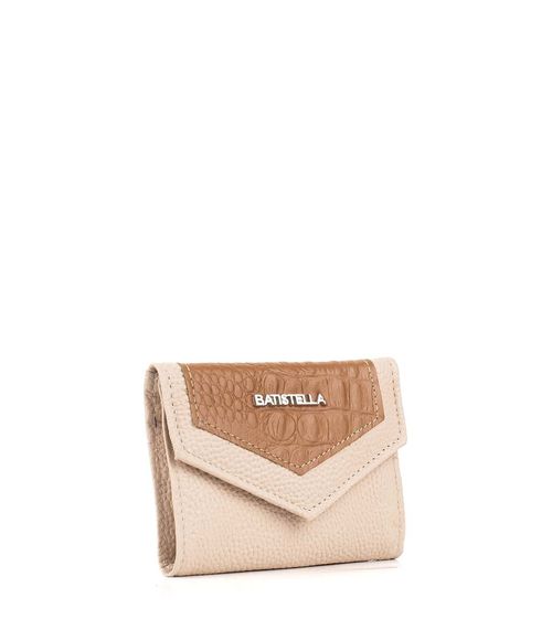 Billetera de cuero beige y suela con broche