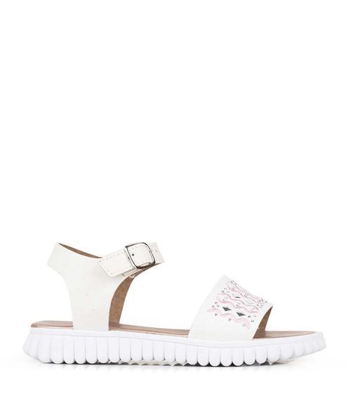 Sandalias símil cuero en blanco con bordados