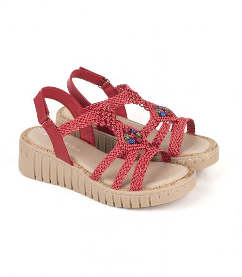 Sandalias trenzadas de cuero en rojo