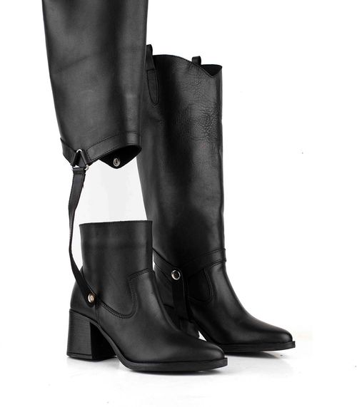 Botas altas desmontables de cuero negro