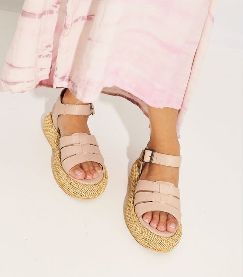 Sandalias de rafia en cuero nude