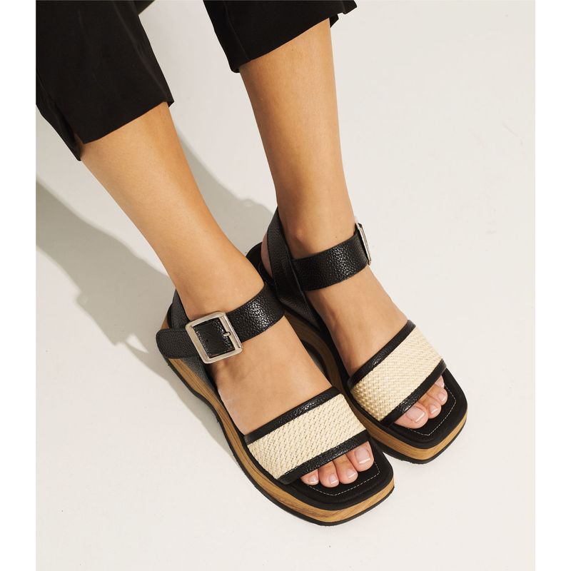 Rafia Sandalia Plataforma Hebilla Negra Zapatos Sandalias Negras