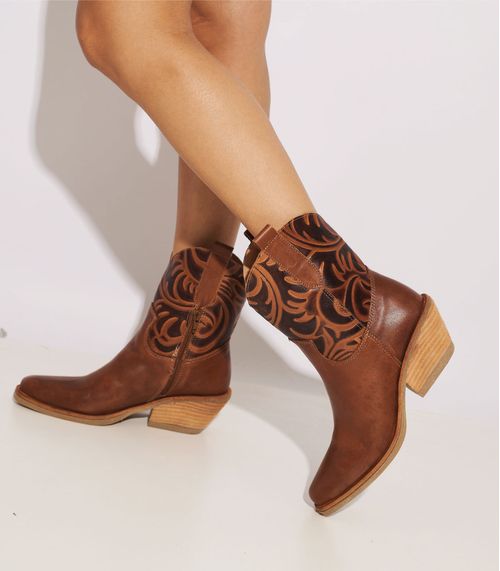 Botas cortas texanas de cuero suela