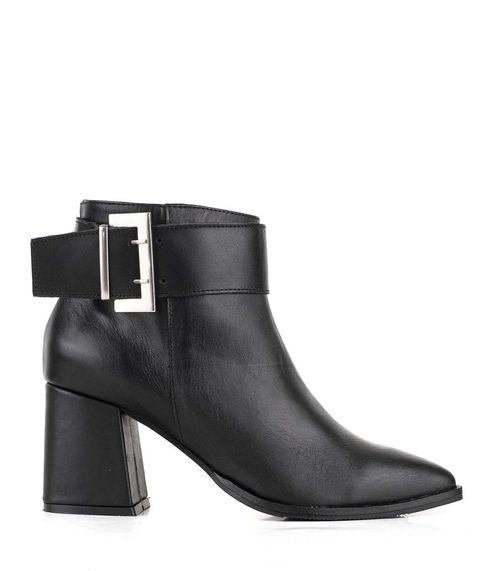 Botas cortas de vestir en cuero negro con hebilla
