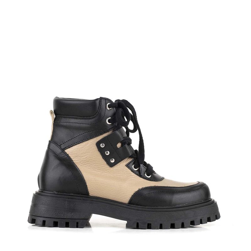 Borcegos de cuero negro/vison estilo Zapatos Mujer