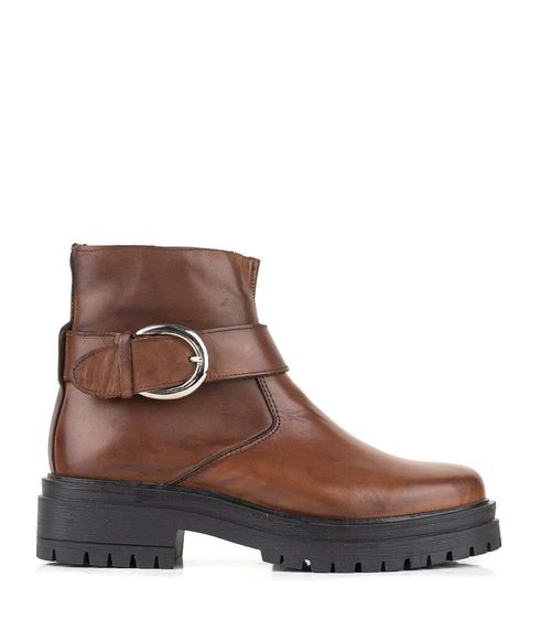 Botas cortas de cuero cogñac con cierre