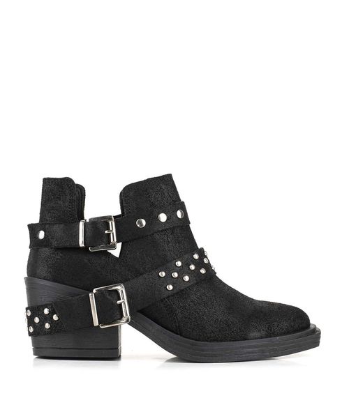 Botinetas bajas con tira en cuero engrasado negro