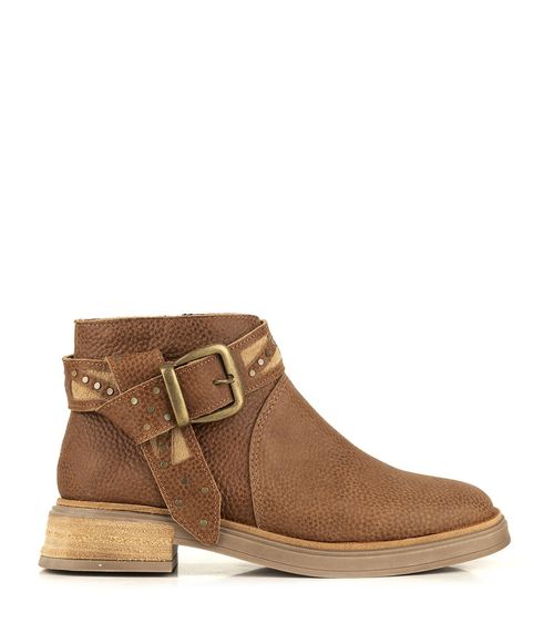 Botas caña baja de cuero con cinta desmontable coñac